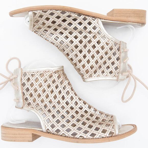 Musse & Cloud Gold Aimy Laser Cut Sandals Size 38 US 7-7.5 - Picture 6 of 10